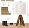Eye-Friendly Linen Shade Tripod Lamp, Natural Wood Bedside Night Lamp With Inline Push ON/OFF Switch